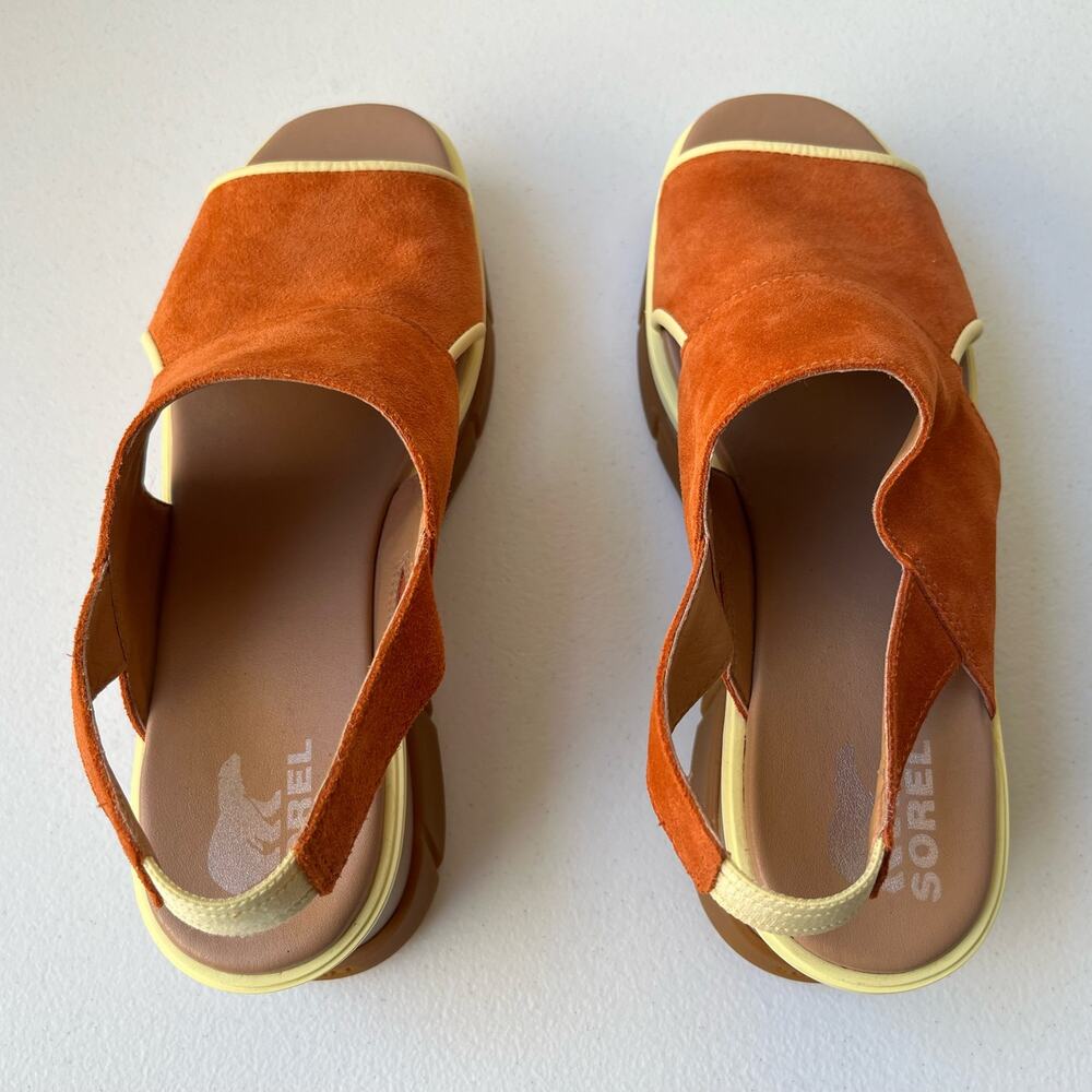 Sorel Joanie lll Sandals Women's 10.5 Orange Suede Slingback Wedge Platform NEW - Picture 13 of 13